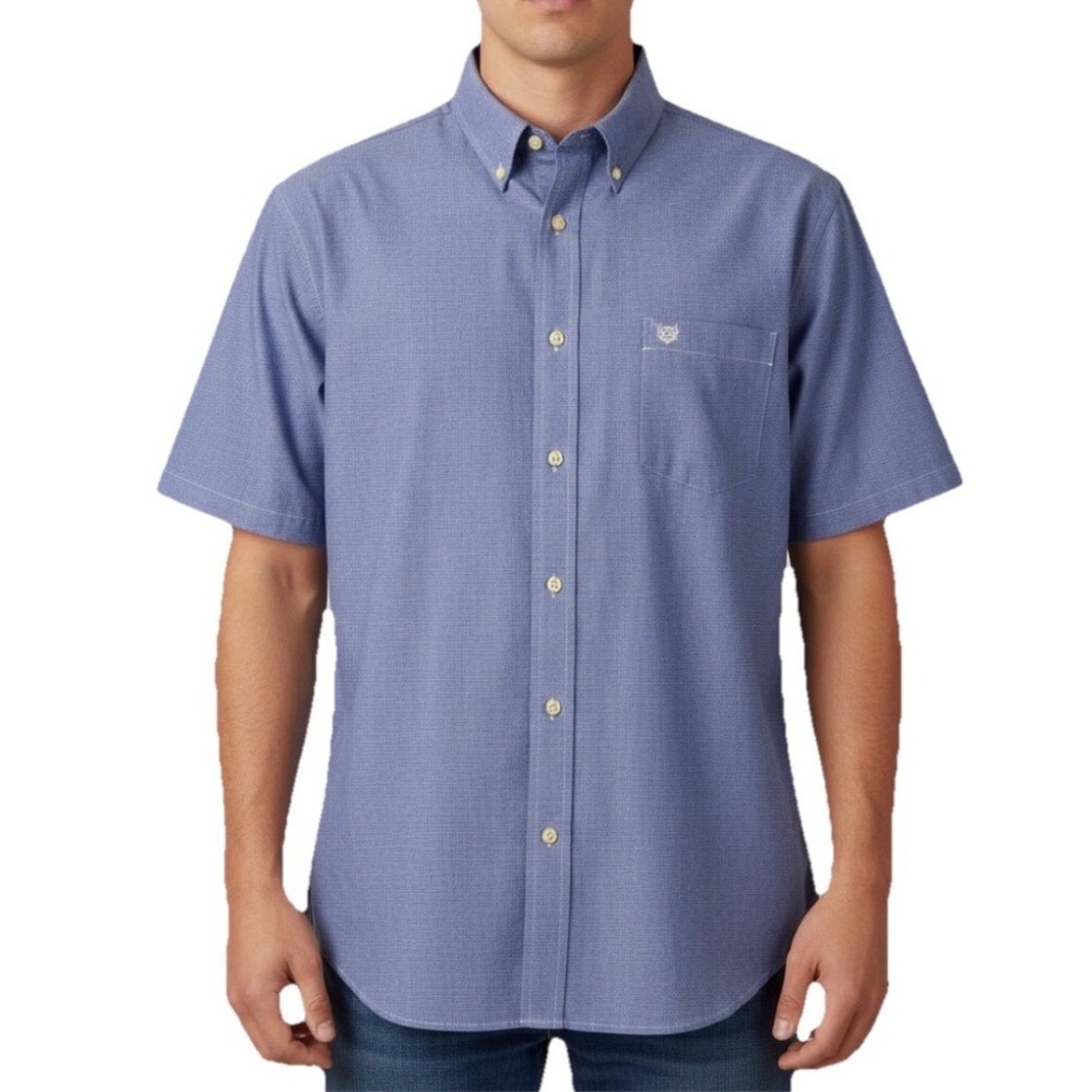 Chaps Button Down Shirt Men XL Blue Custom Fit Short Sleeve Micro‎ Check